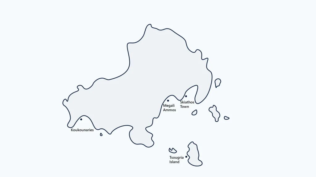Map of Skiathos showing key stops for sailors