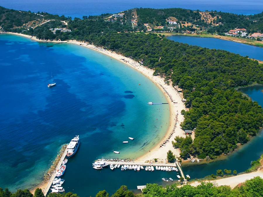 Koukounaries Bay anchorage in Skiathos
